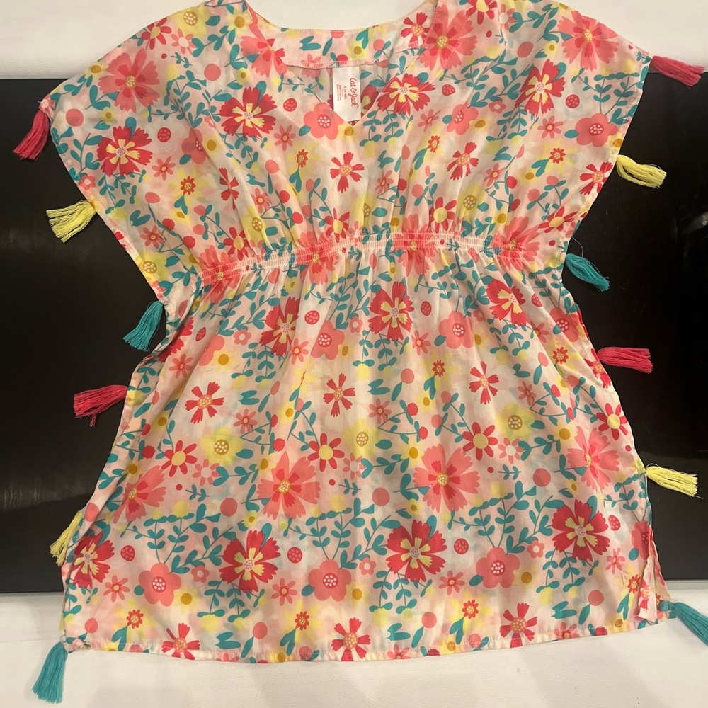 Floral Kids Swim Coverup with Tassels